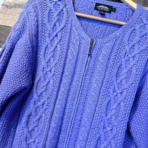 Icelandic Design Silk Angora Cable Knit Zip Cardigan Sweater L Silk Blend Luxury - Picture 4 of 6